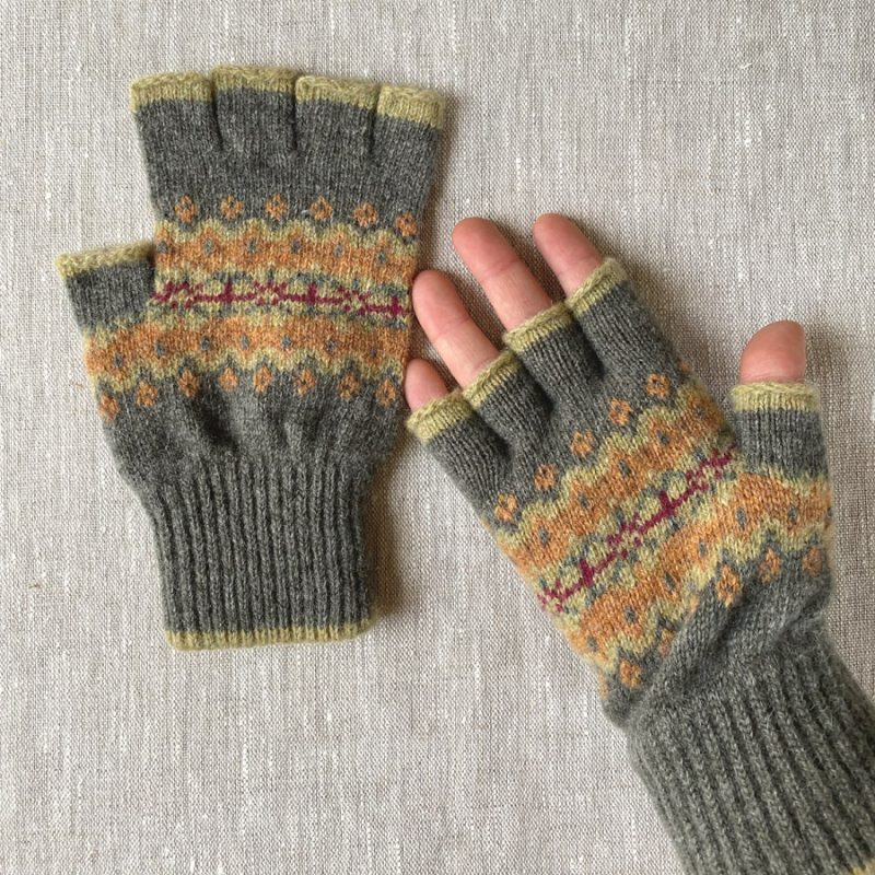 Louise Wedderburn Designs Fingerless Mittens Brown Heron Tinsmiths Ledbury