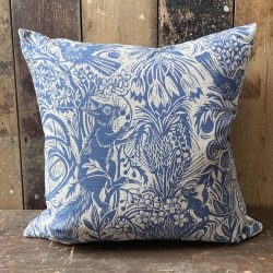 Mark Hearld Squirrel and sunflower cushion indigo