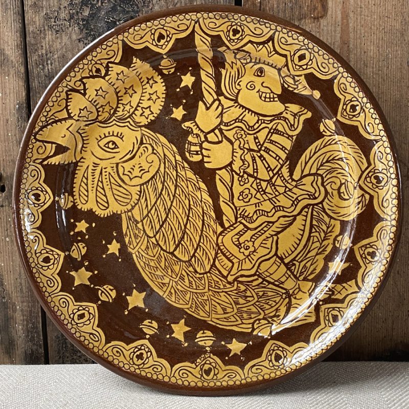 Katie B Morgan Punch on Carousel Slipware Plate Tinsmiths Ledbury