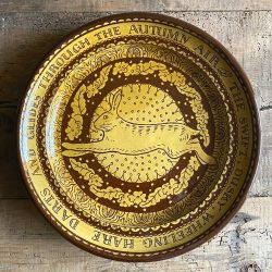 Katie B Morgan Slipware Plate Wheeling Hare Tinsmiths Ledbury