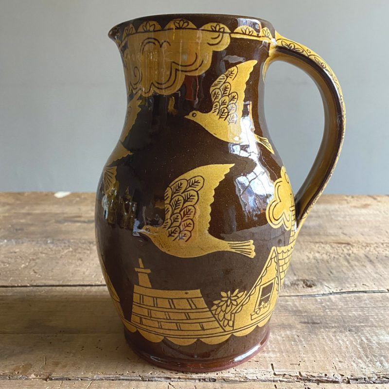 Katie B Morgan Slipware Jug Flying Pigeons Tinsmiths Ledbury