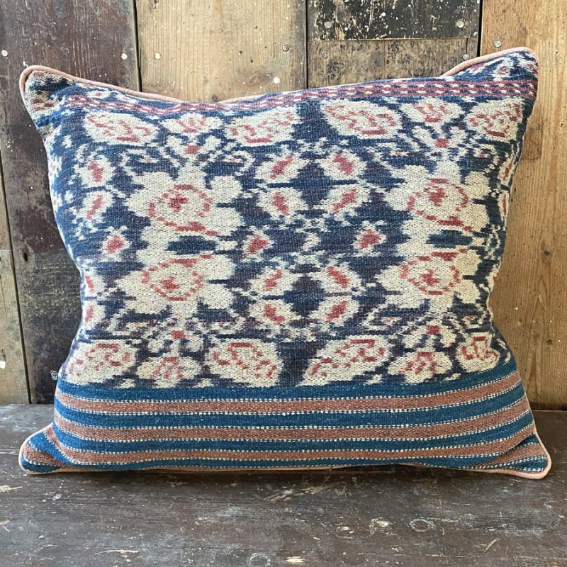 Antique Ikat Indigo Stripe Cushion Tinsmiths Ledbury