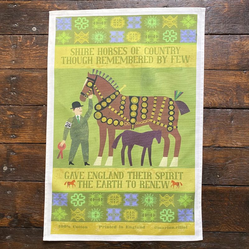 Marion Elliot Tea Towel Shire Horses Tinsmiths Ledbury.